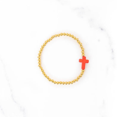 Red Cross Gold Beaded Bracelet
