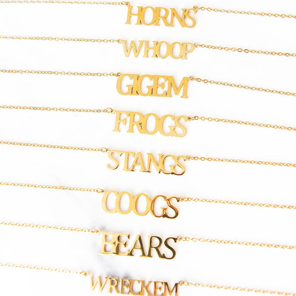 Texas Collegiate Nameplate Necklaces