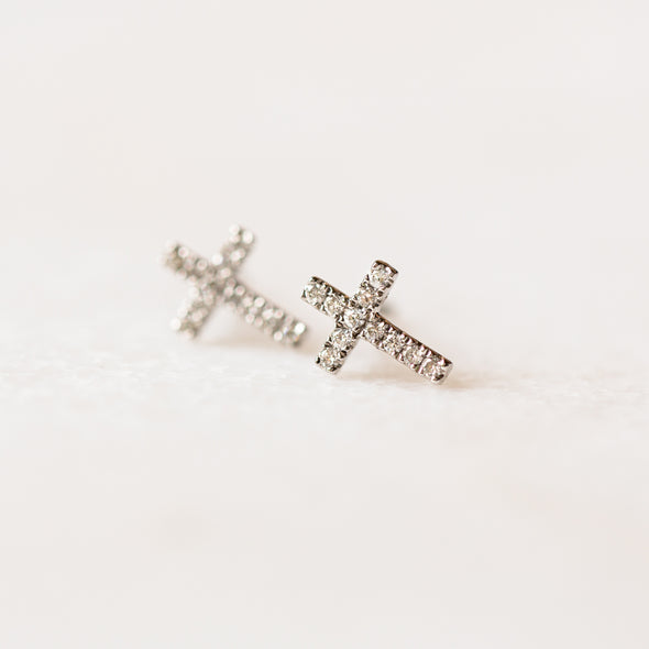 Diamond Cross Earrings | 14-Karat