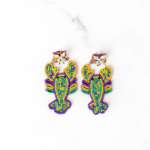 Mardi Gras Crawfish Beaded Earrings