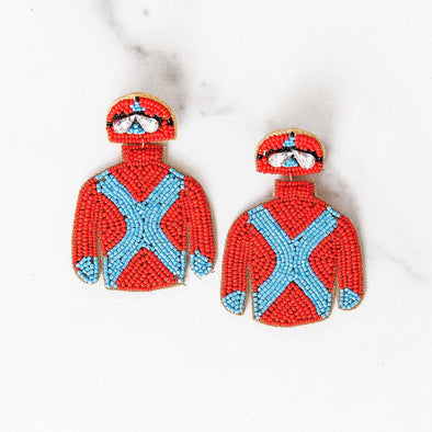 Red and Blue Jockey Jacket Earrings