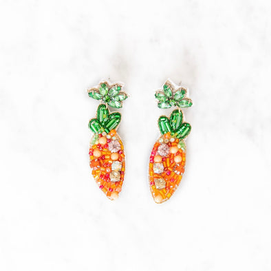 Carrot Embellished Beaded Earrings