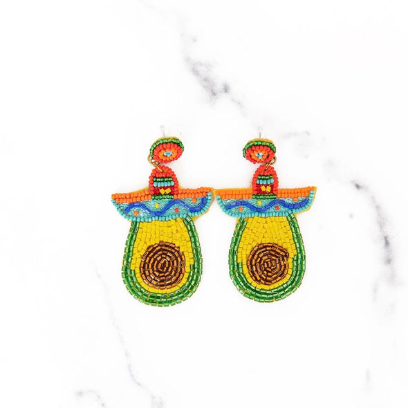 Beaded Sombrero Avocado Earrings