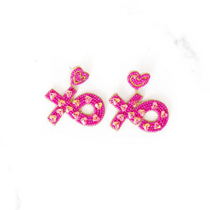 XO Beaded Earrings | Hot Pink