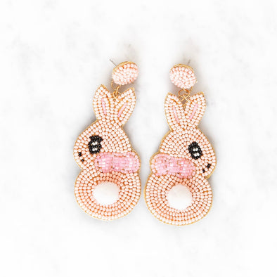 Pink Bunny Beaded Earrings