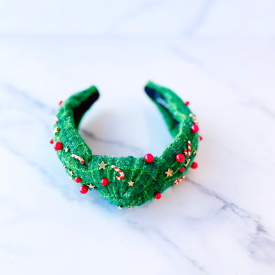 Green Tweed Candy Cane Headband