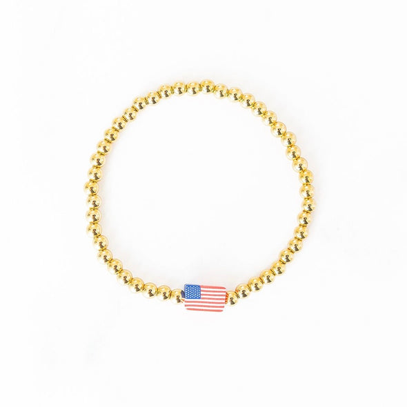 American Flag Gold Beaded Bracelet