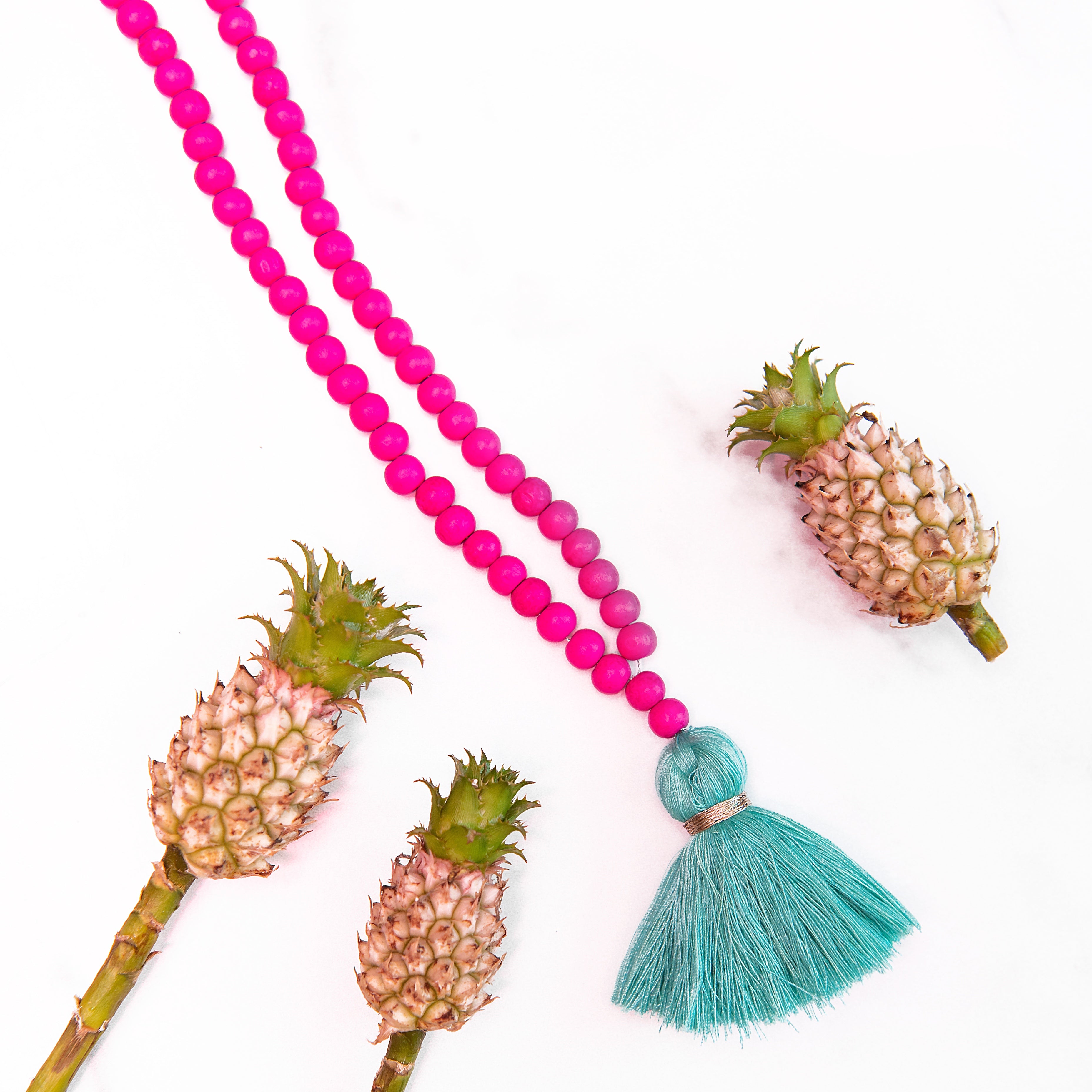 Hot Pink and Turquoise Tassel Necklace – Golden Thread, Inc.