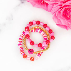 Pink Smiley Face Gold Beaded Bracelet