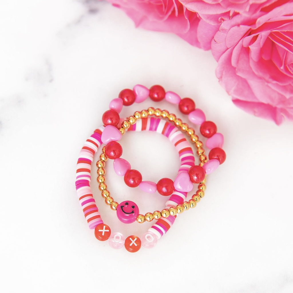 Gold Tone Reversible Colorful Initial Bracelets By Pink Box - Red