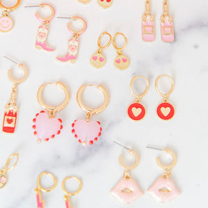Pink + Red Heart Gold Huggies