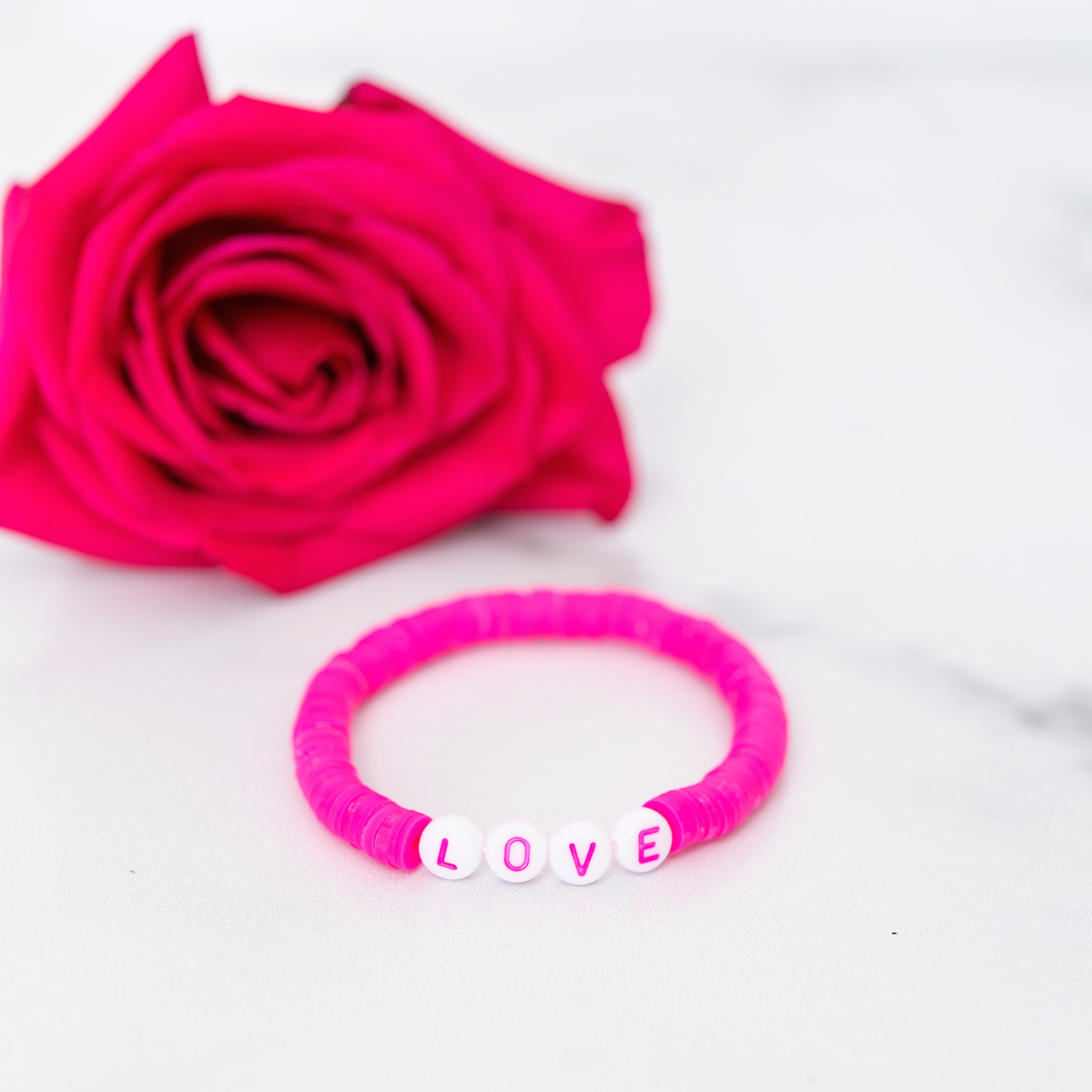 Neon Pink LOVE Bracelet – Golden Thread, Inc.