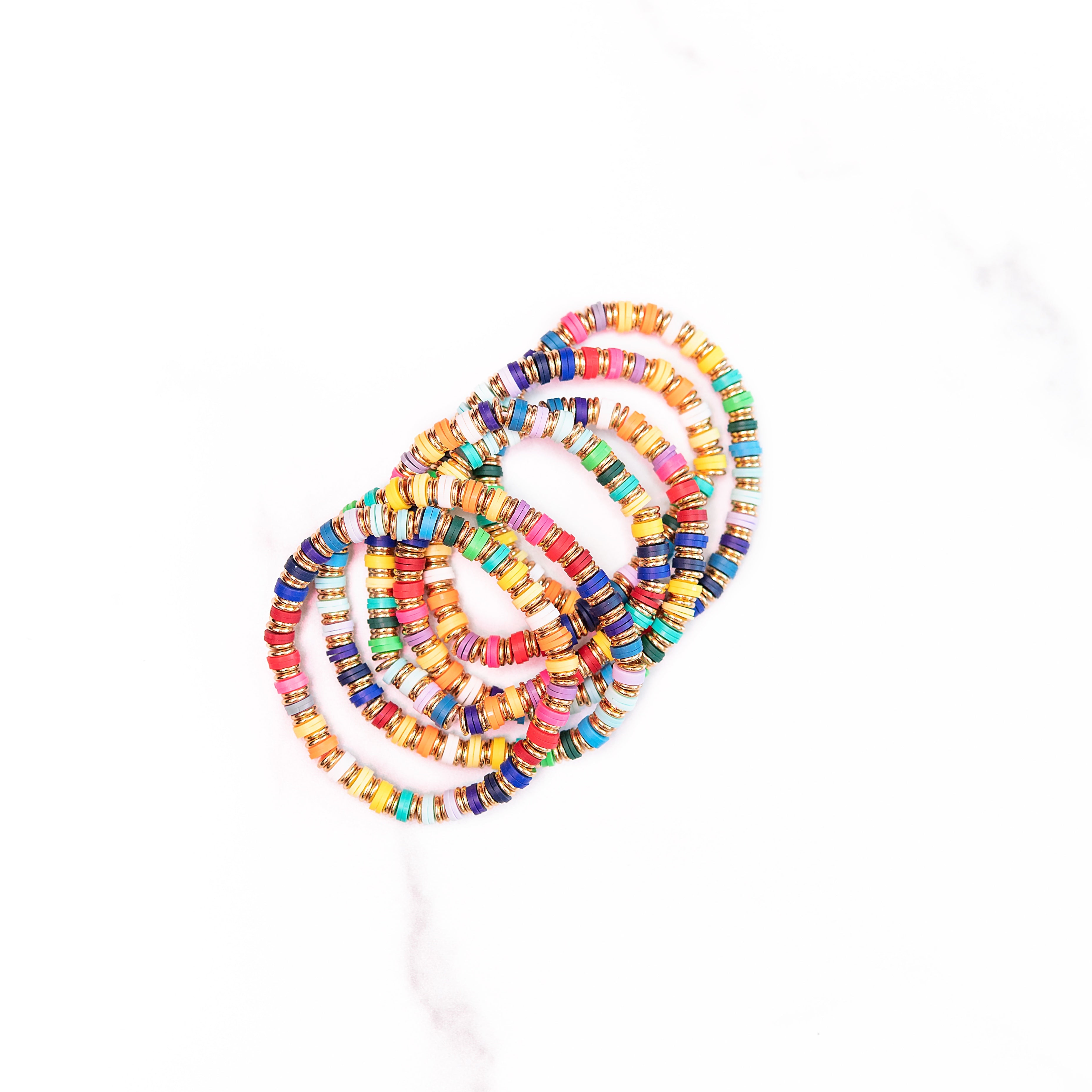 Uhndy Pack Of 5 Women Rainbow Polymer Clay String Beads Bracelet Party  Bangle 