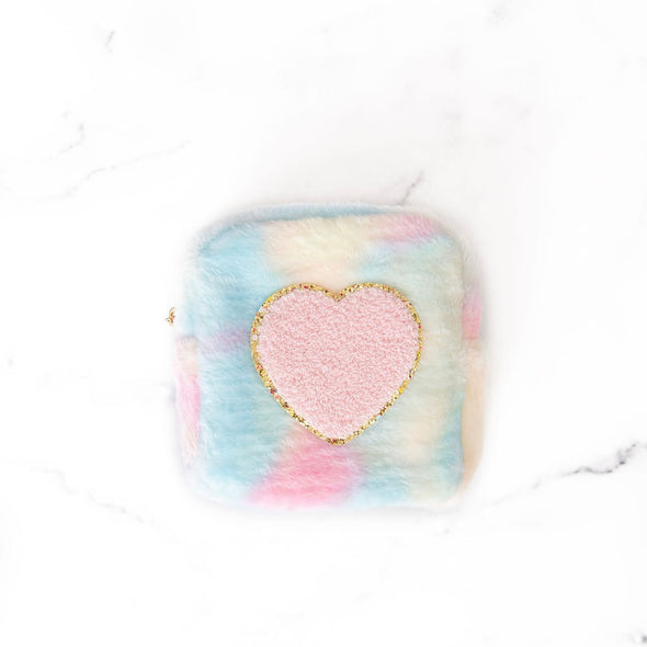 Plush Tie Dye Pouch with Pink Heart