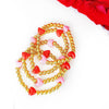 Pink + Red Heart Stainless Steel Gold Beaded Bracelet