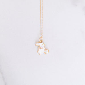 White Enamel Bunny with Pearl Necklace