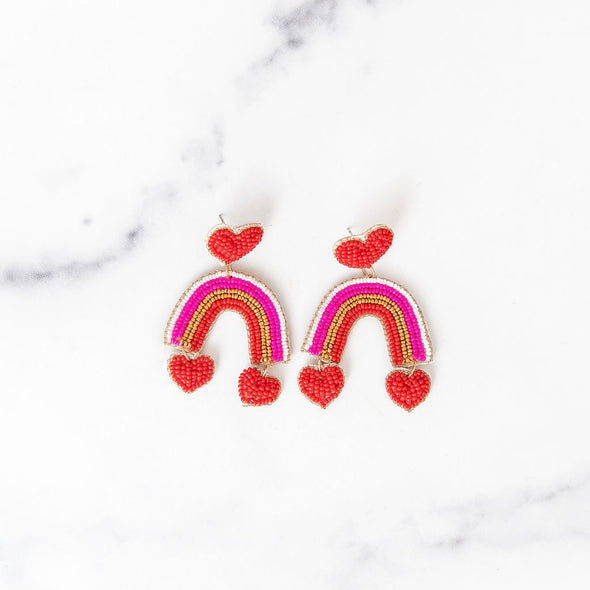 LOVE Beaded Rainbow Earrings