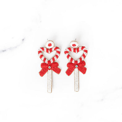Red + White Heart Lollipop Earrings