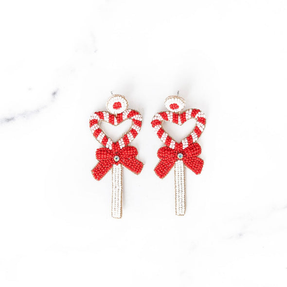 Red + White Heart Lollipop Earrings