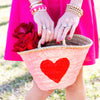 PINK All-Sequin Beach Bag with RED Heart | Mini