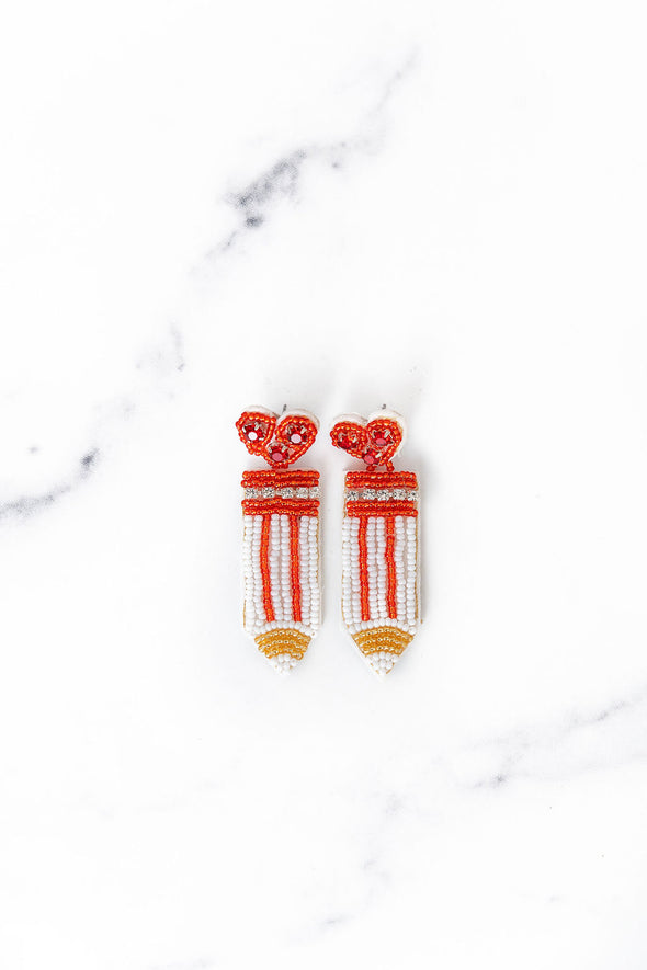Red + White Beaded Pencil Earrings