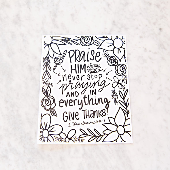1 Thessalonians 5:16-18 Thanksgiving Coloring Sheet