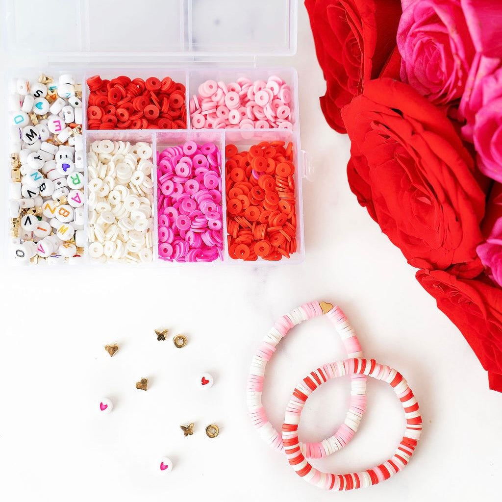 Personalized Mini Valentine's Day Heishi Bracelet Making Kit, Disc