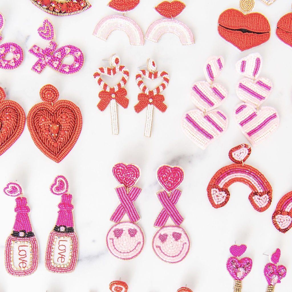 Valentines Day Earrings - Heart Earrings - Lollipop Glitter