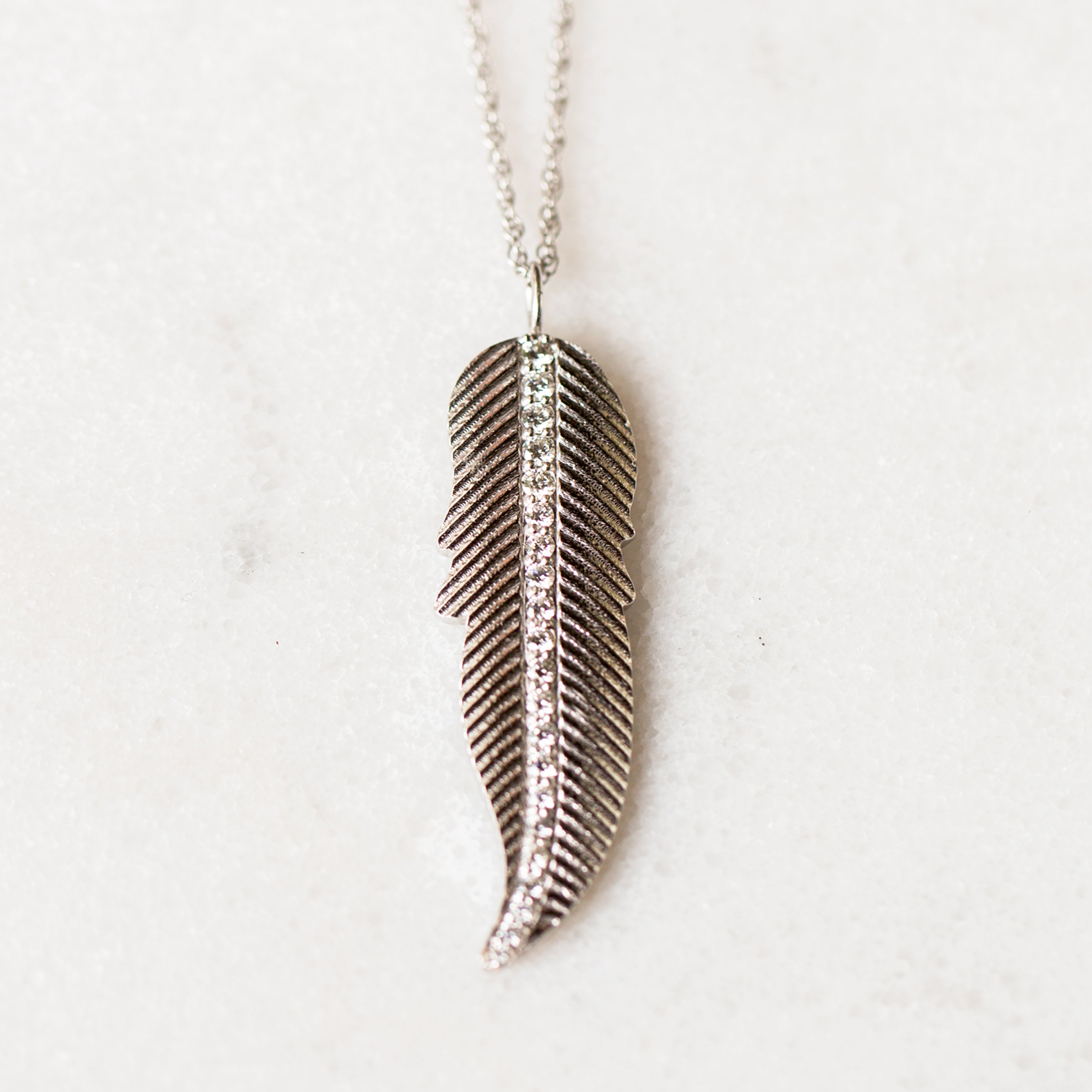 Diamond Feather Pendant - Jewelry