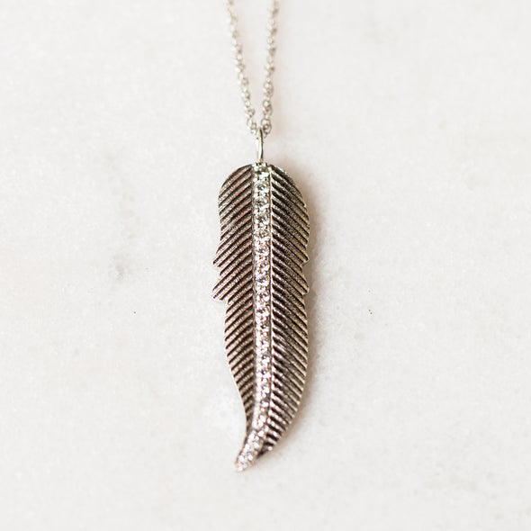 Large Diamond Feather Necklace | 14-Karat