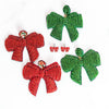 Green Bow Beaded Earrings