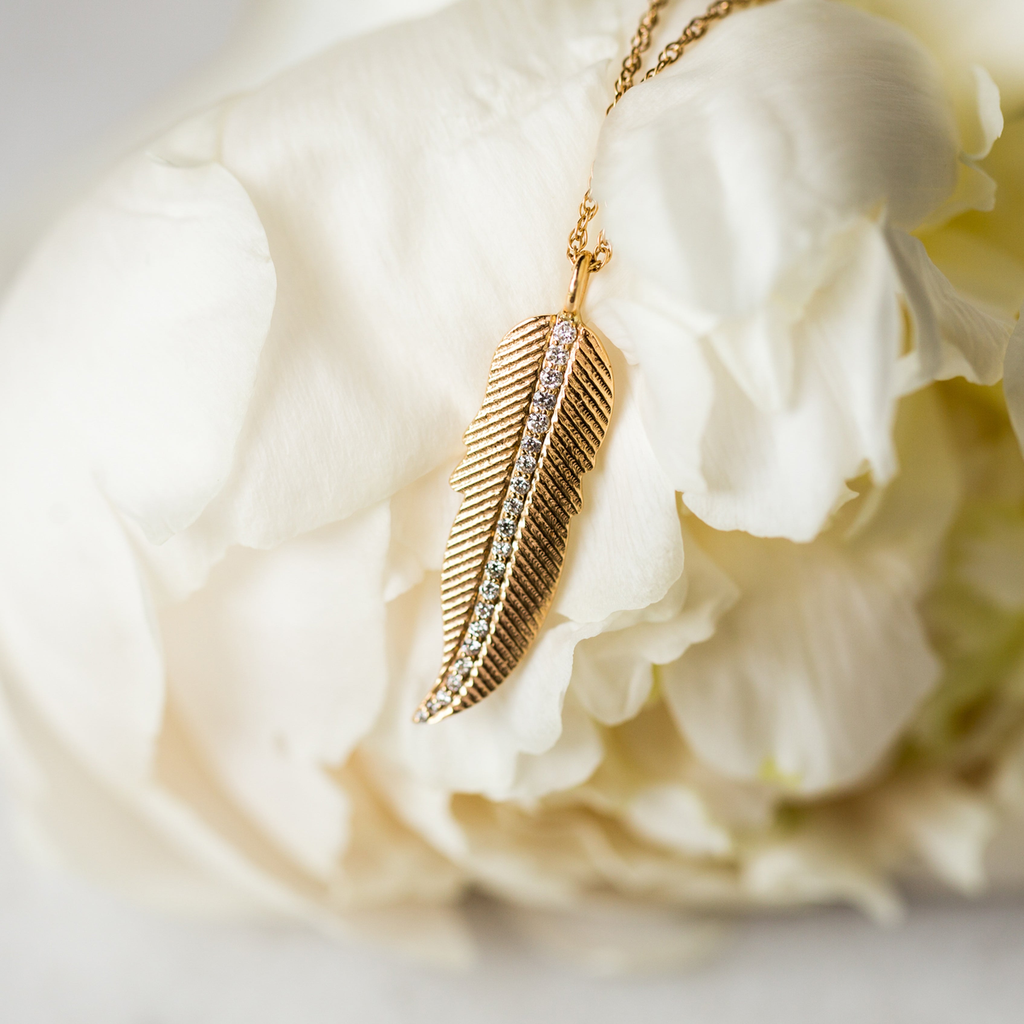 18K Diamond Feather Necklace - 220-3559