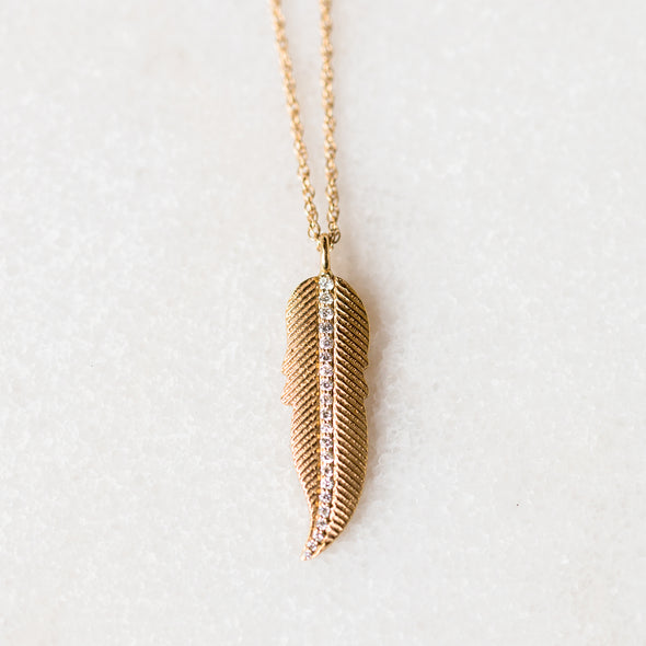 Small Diamond Feather Necklace | 14-Karat