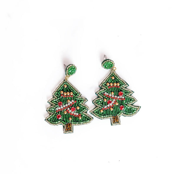 O Christmas Tree Beaded Earrings