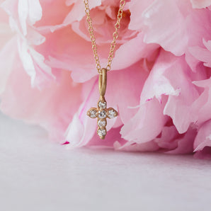 Tiny Diamond Cross Necklace for Baby and Child