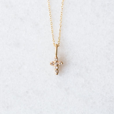 Delicate Cross Charm Necklace | Solid 14k Gold | mazi + zo