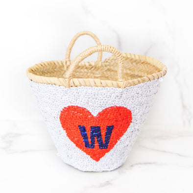 White All-Sequin Beach Bag with Red Heart | Mini