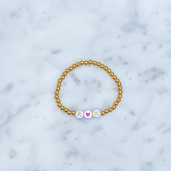 AH Pink Heart Gold Beaded Bracelet